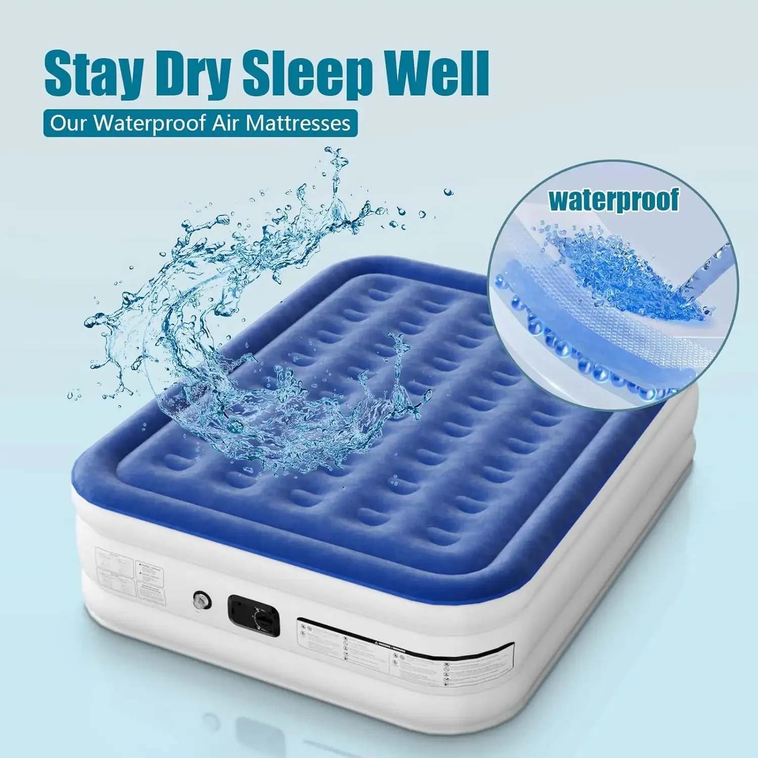 Custom Logo Foldable 16 inch Double Quick Self-inflating Air Mattress with Soft Flocked Top Layer