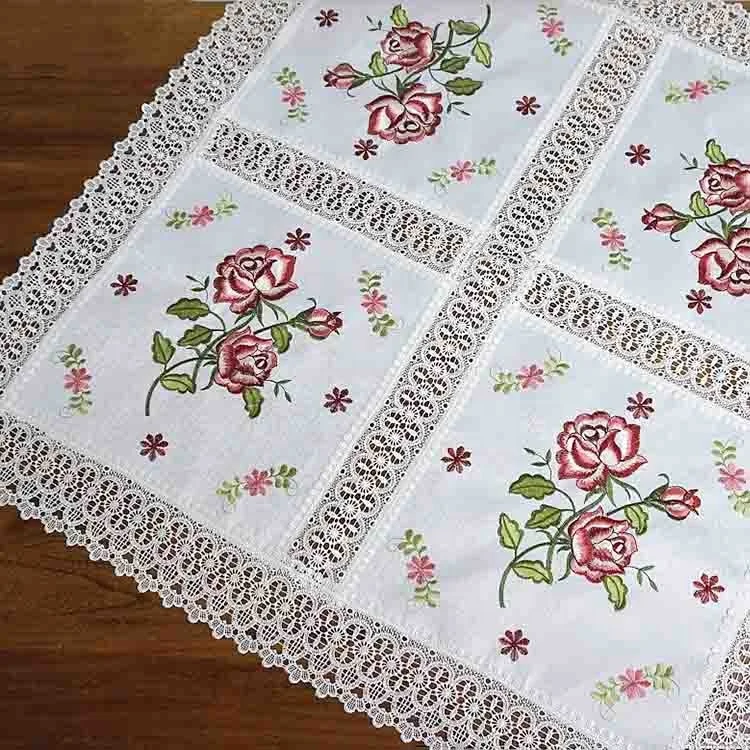 Vintage bamboo organza lace border embroidery tablecloth