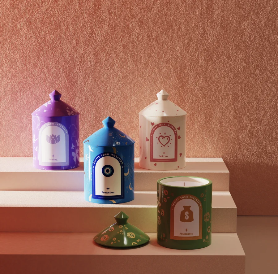 C&H Custom Logo Wholesale Exclusive Label Candle Container Vessels Ceramic Jars For Evil Eye Candles Spiritual Candle Jar