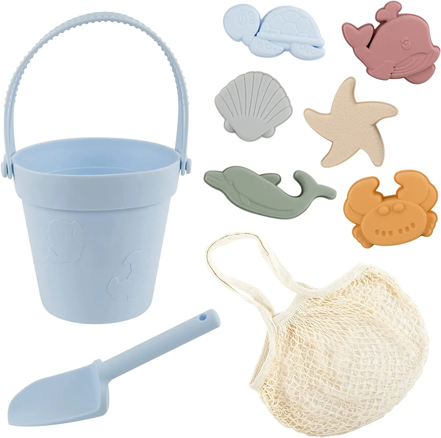 New Portable Silicone Sand Bucket Toys Customized Silicone Beach Toys Silicone Bucket Pail and Spade sets