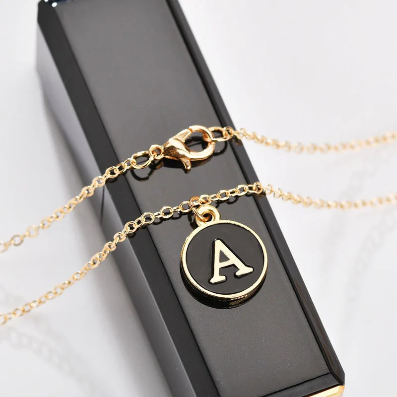 American and Europe Fashion Design  Gold Chain Initial Letter Enamel Charm Necklace