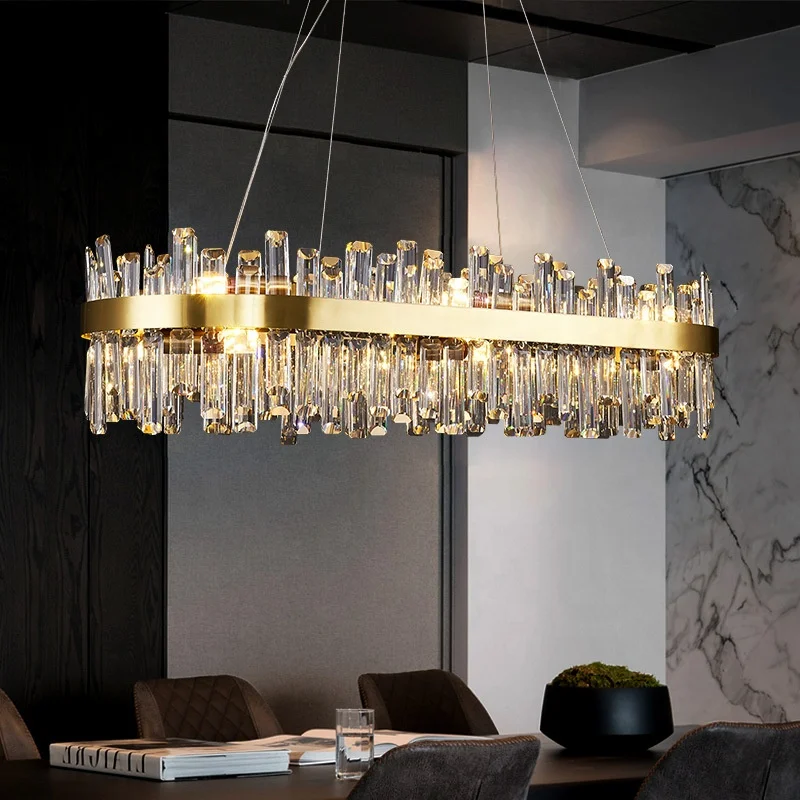 Gold Oval-shaped K9 Crystal Led Pendant Lamp Home Light Fixtures Ceiling circular chandelier