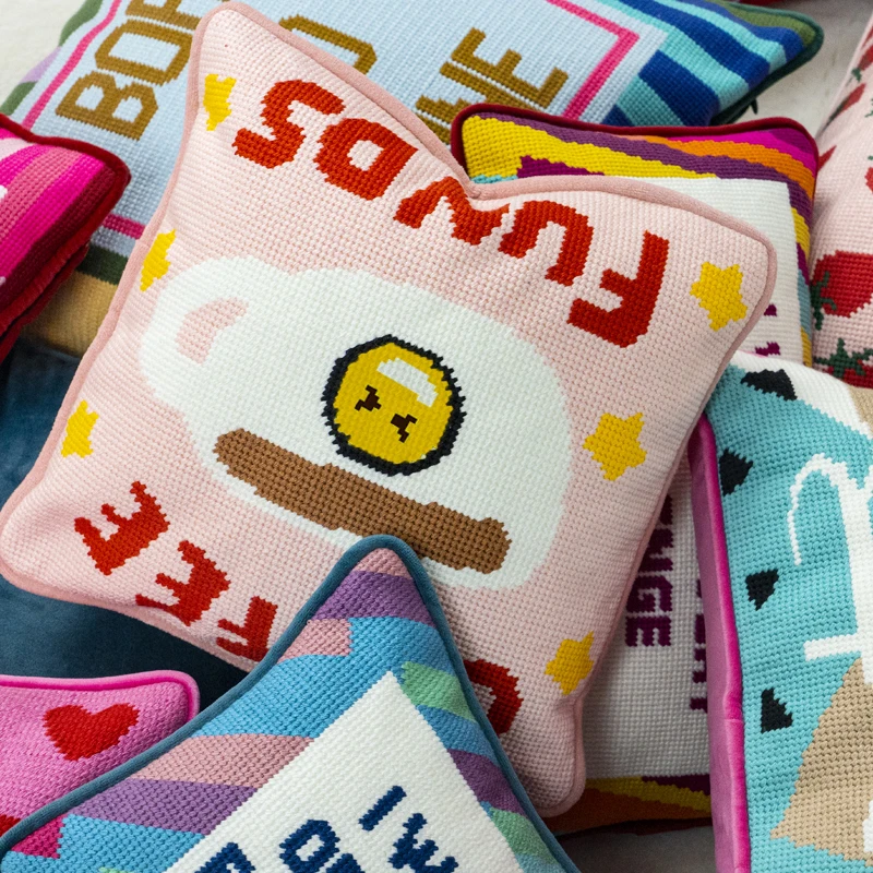 Custom Letter Design Style Luxury Office Throw Cushion Cover Home Decoration Embroidery Needlepoint Pillow Case decorative