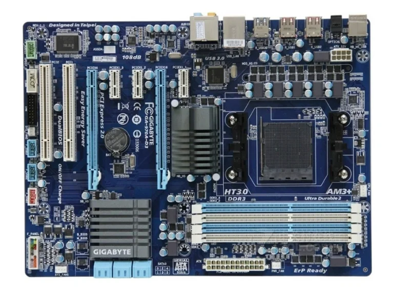 Used Desktop Mainboard for GIGABYTE GA-970A-D3 rev.1.X Computer USB3.0 SATA3 970A-D3 Motherboard AM3+ DDR3 For AMD 970