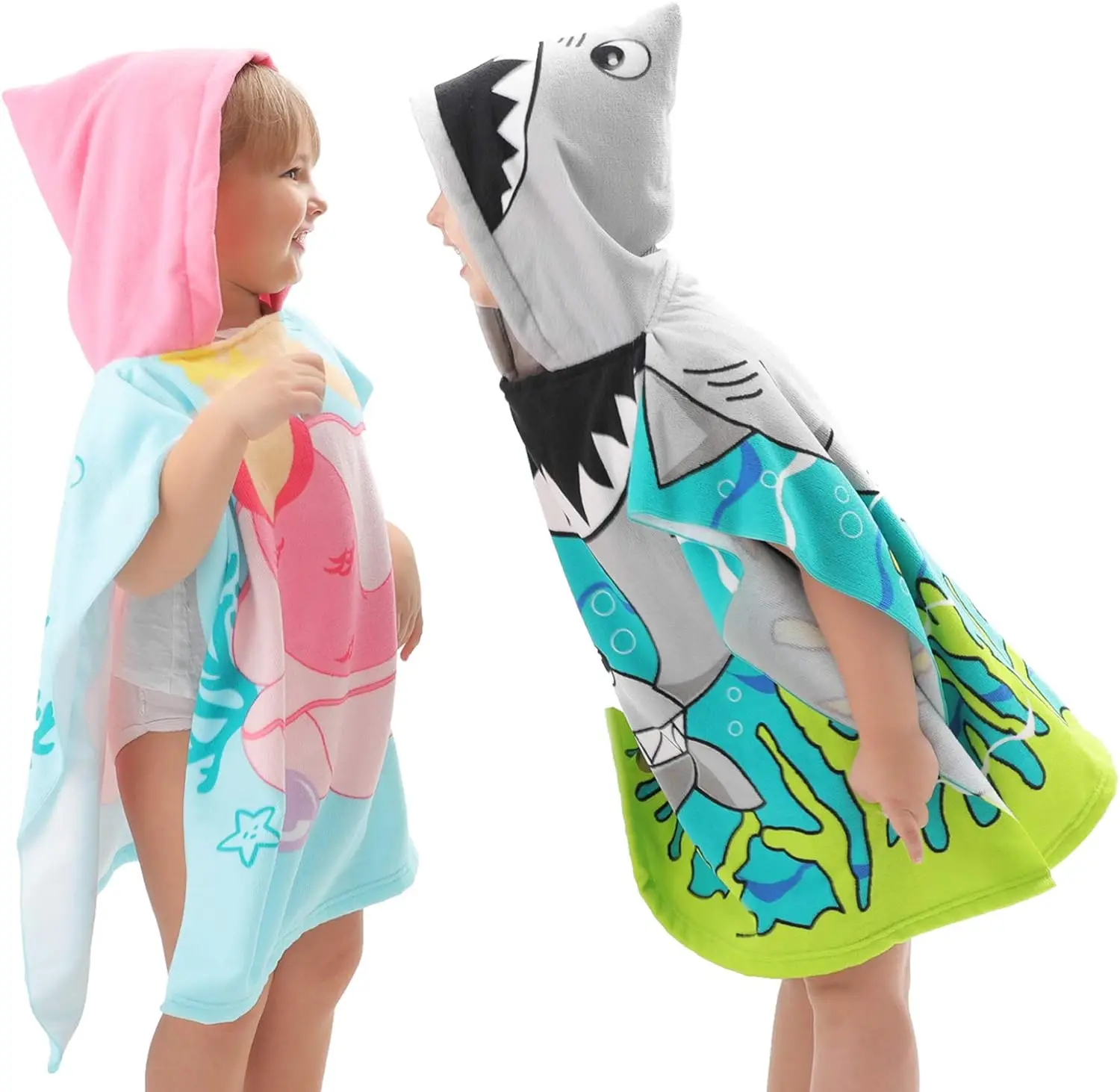 Customized Portable Sublimation digital print dry changing robes printing surf hooded poncho towel kids poncho with pocket