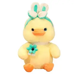 AIFEI TOY Kawaii Bright Lovely Soft Kindergarten Plush Duck Rabbit Baby Toy with chest flowers scarf and Rabbit Headband