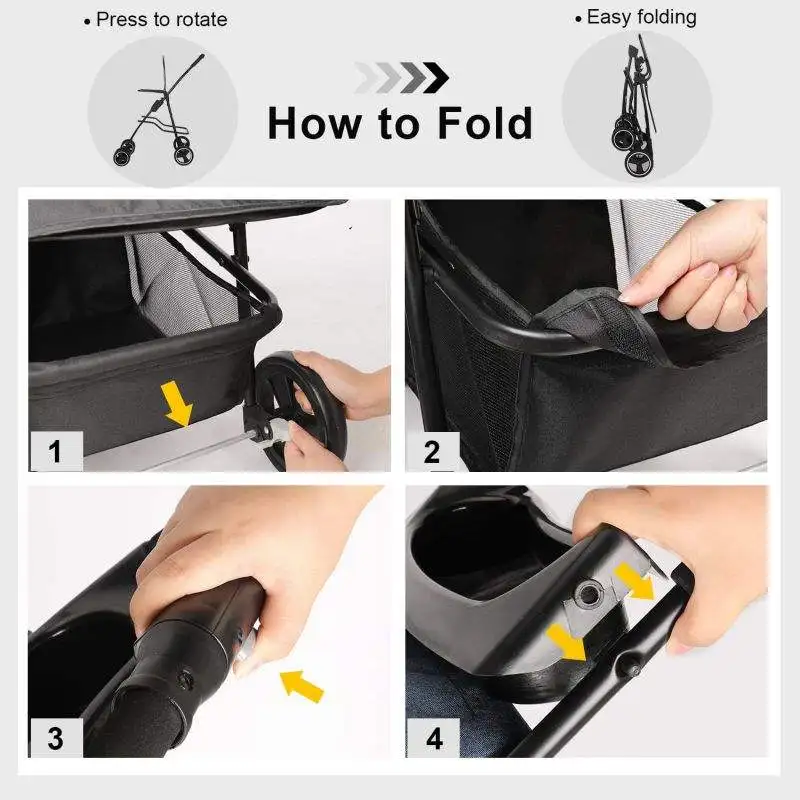 Wholesale Customized Four Wheels Luxury Folding Pet Stroller Cat Dog Stroller for Large Medium Small Dogs Cats