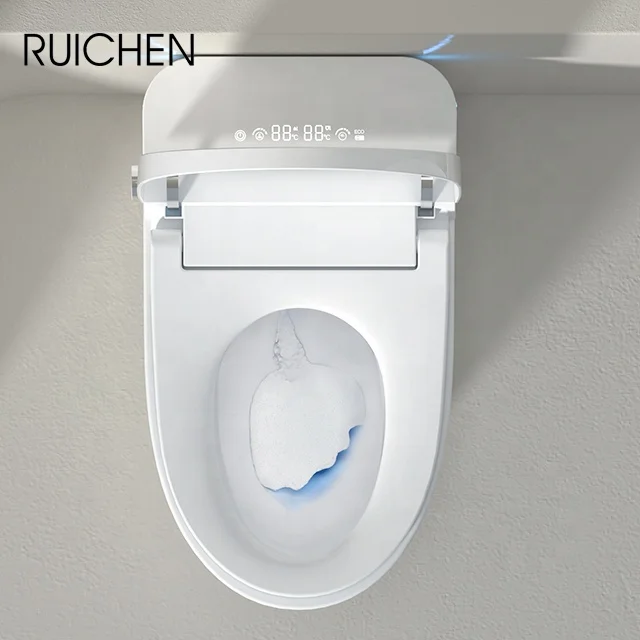 High end floor mounted automatic flush smart toilet with nozzle self-cleaning and remote control