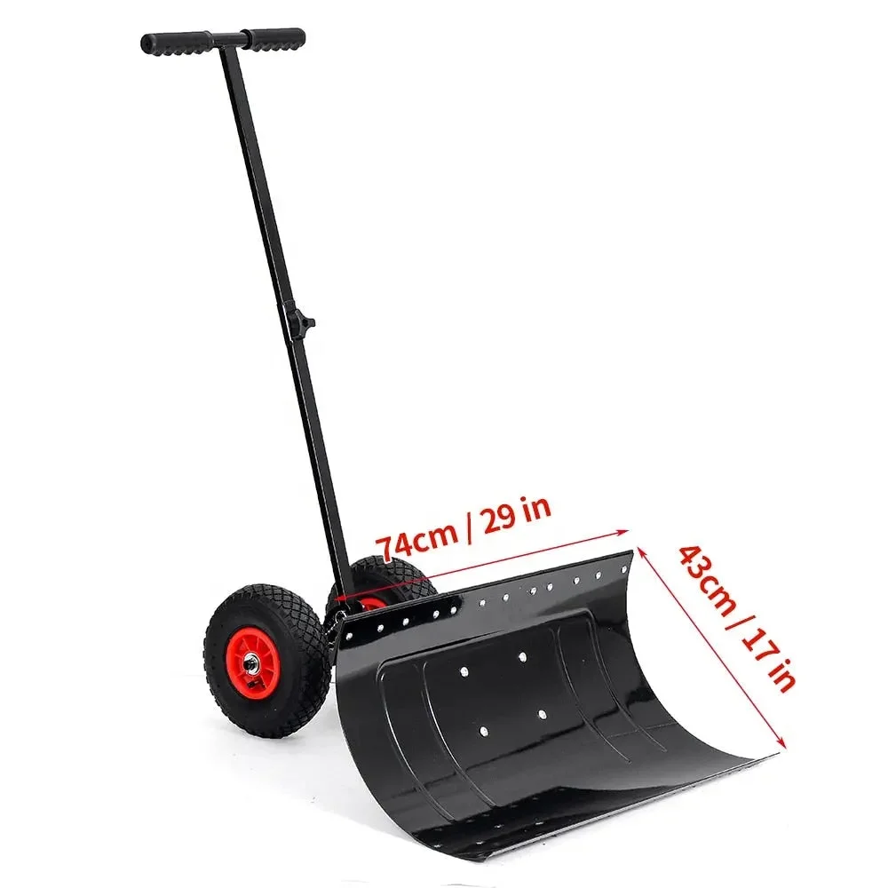 29 Inch Wheeled Shovel Adjustable Height Multi-Angle Pusher Garden Snow Plow Shovel With Wheels Outdoor Path Cleaner