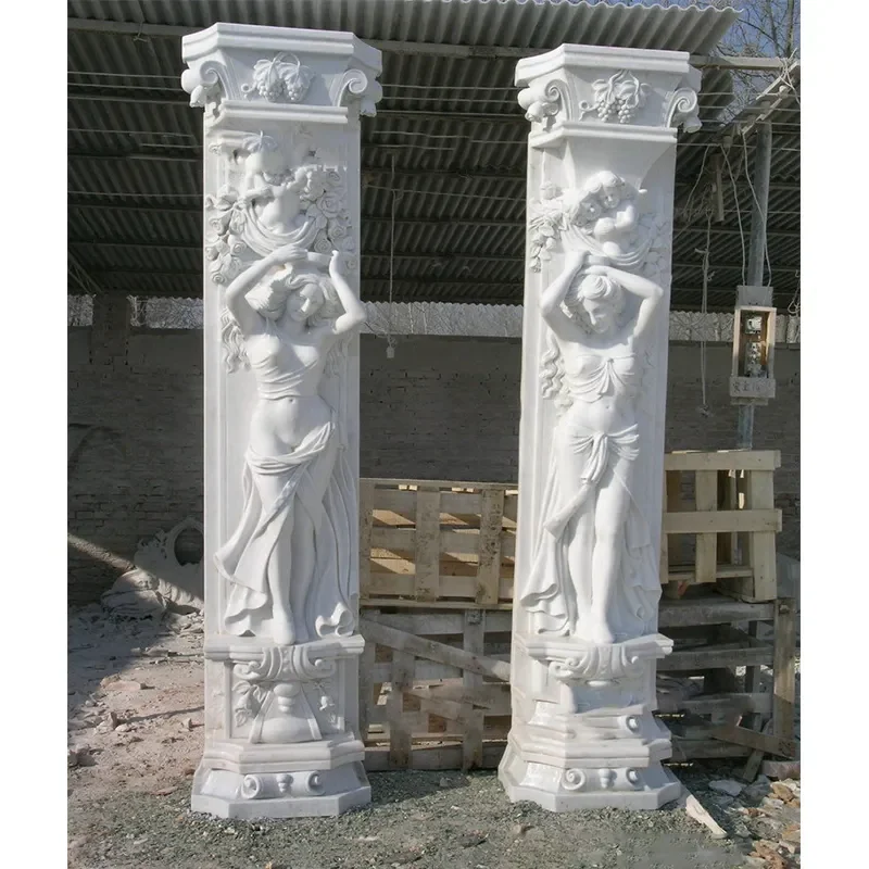 Hand Carved White Marble Pillar Natural Stone Column Marble Carved Roman Pillars For Sale