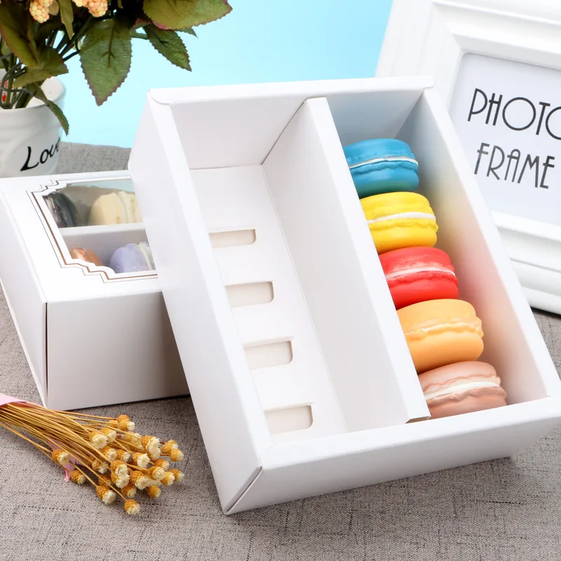 Macarons Containers with Clear Window for 5 Macarons Biscuits or Mini Donuts Cake Paper Container for Gift Giving