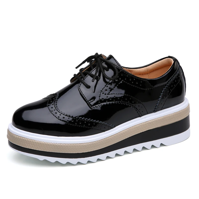 Модные Туфли-оксфорды на платформе в британском стиле броги для женщин винтажные резные туфли из натуральной кожи