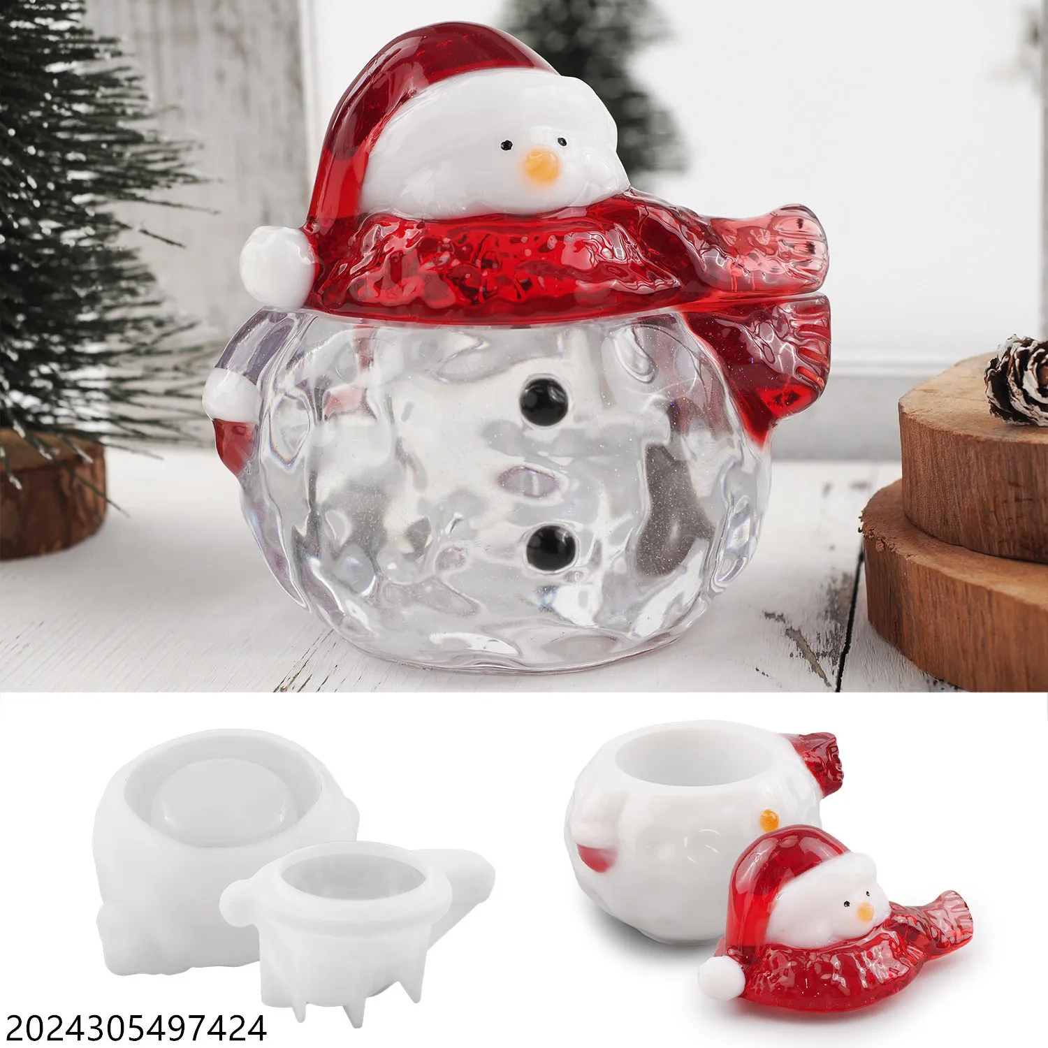 KK28 Cement Plaster Christmas Snowman Storage Jar Silicone Mold Suitable for DIY Candle Jar Resin Mold with Lid Home Decoration