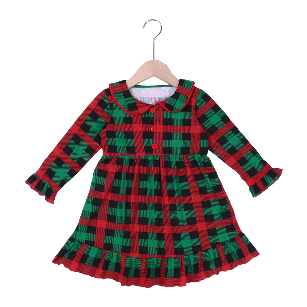 Family matching Christmas wear adult and kids pj red and green plaid cotton winter pajamas