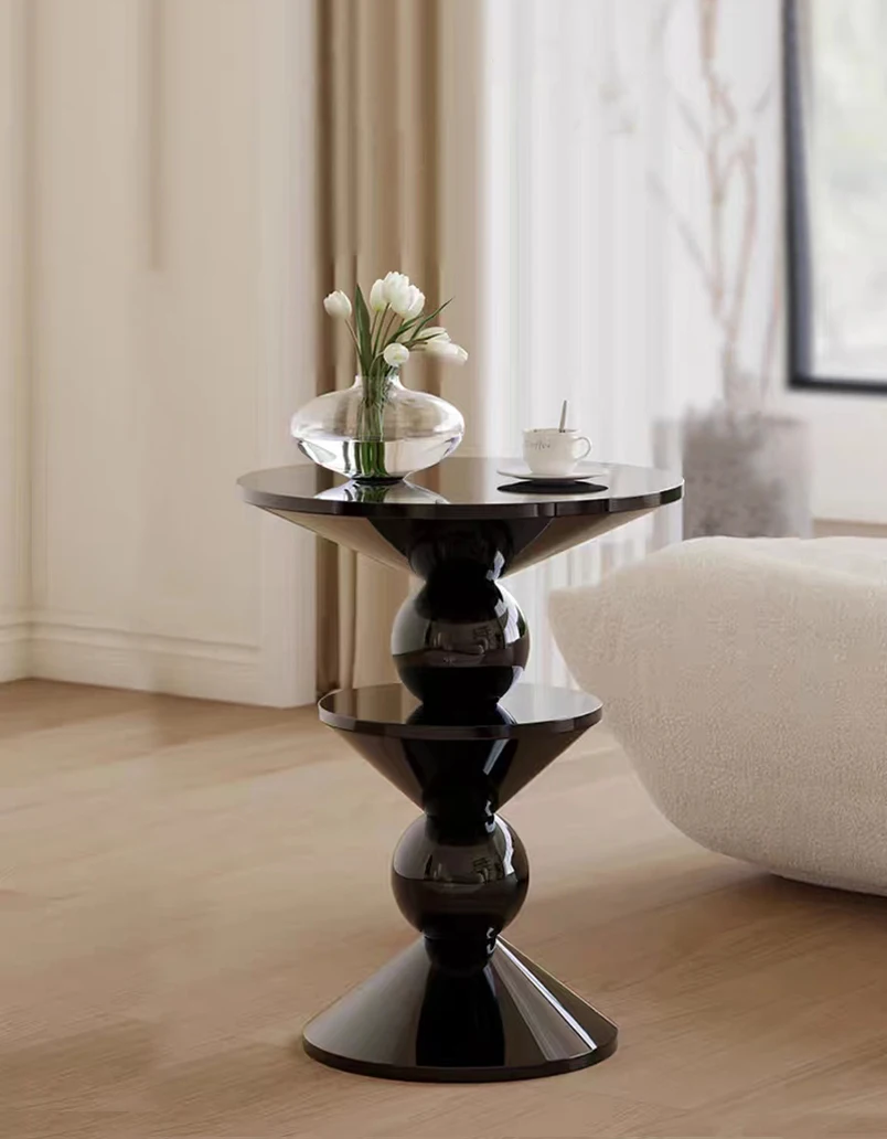 Stylish Black Round Wood Side Table Modern Pedestal Base Apartment decoration table