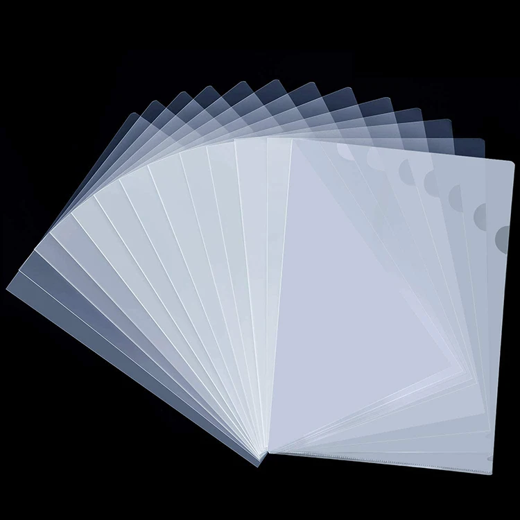 Multi color customized plastic document packaging PP L shape a4 clear files folder