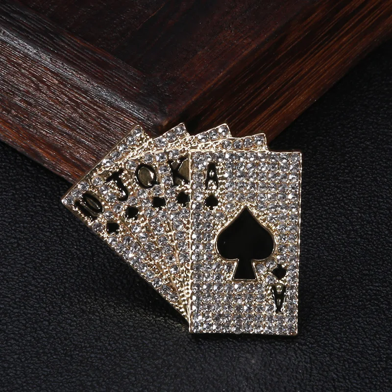 Новинка креативная популярная Большая Булавка для безопасности ювелирные изделия с инкрустированными бриллиантами игральными картами дизайнерская брошь из сплава мужчин