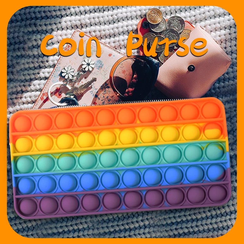 Colorful Rain Bow Push Bubble Toy School Pencil Pouch box Silicone Bag Fidget Popings Holder Fidgets Its