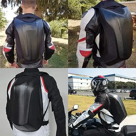 Hard Shell Backpack Carbon Fiber Motorbike Helmet Backpack Waterproof Large Bag For Travelling Camping Cycling Storage Bag