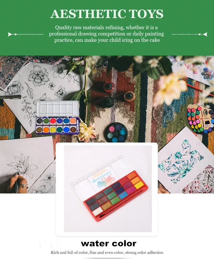 18pcs solid water color paint cake with brush  1.2X2.3cm  square shape water color paint