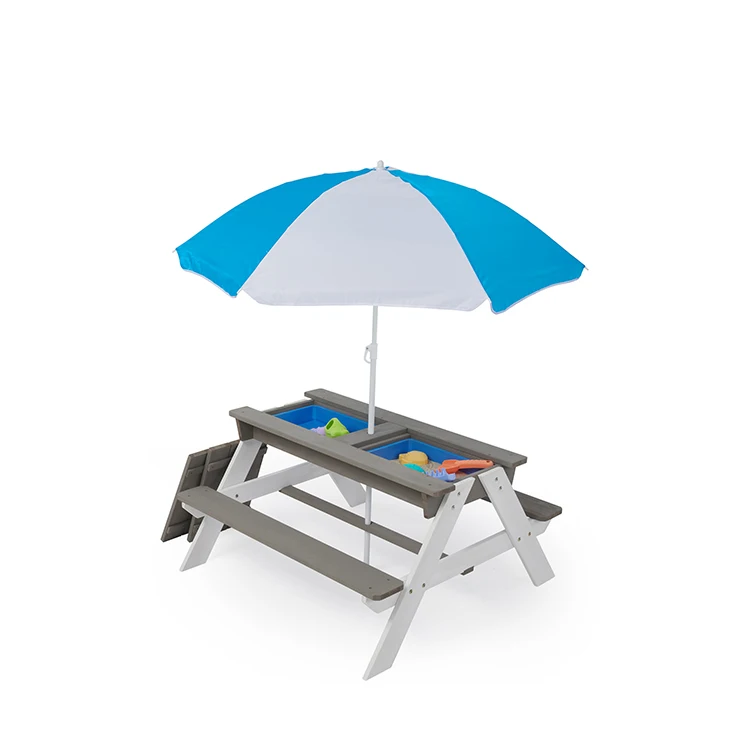 Multifunction Outdoor Picnic table Kids Activity Play Sand and Water Play Table with lid and Umbrella
