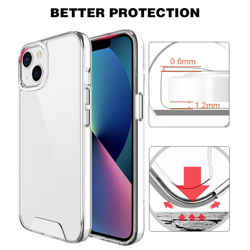 High quality Luxury space clear PC acrylic TPU  shockproof transparent phone case for iPhone 13