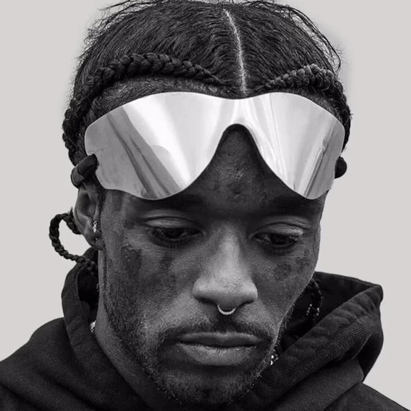 Custom Designer Oversized Wrap Quicksilver Gradient Sun Glasses Mirrored Rimless One Piece Y2K Futuristic Shades Sunglasses