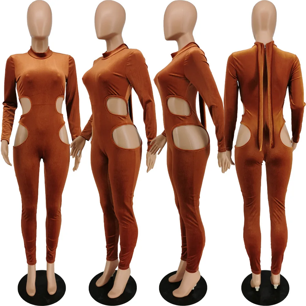 Fashion sexy velvet stitching solid color jumpsuit for Women Y2k Clothes One Piece Sexy Night Clubwear