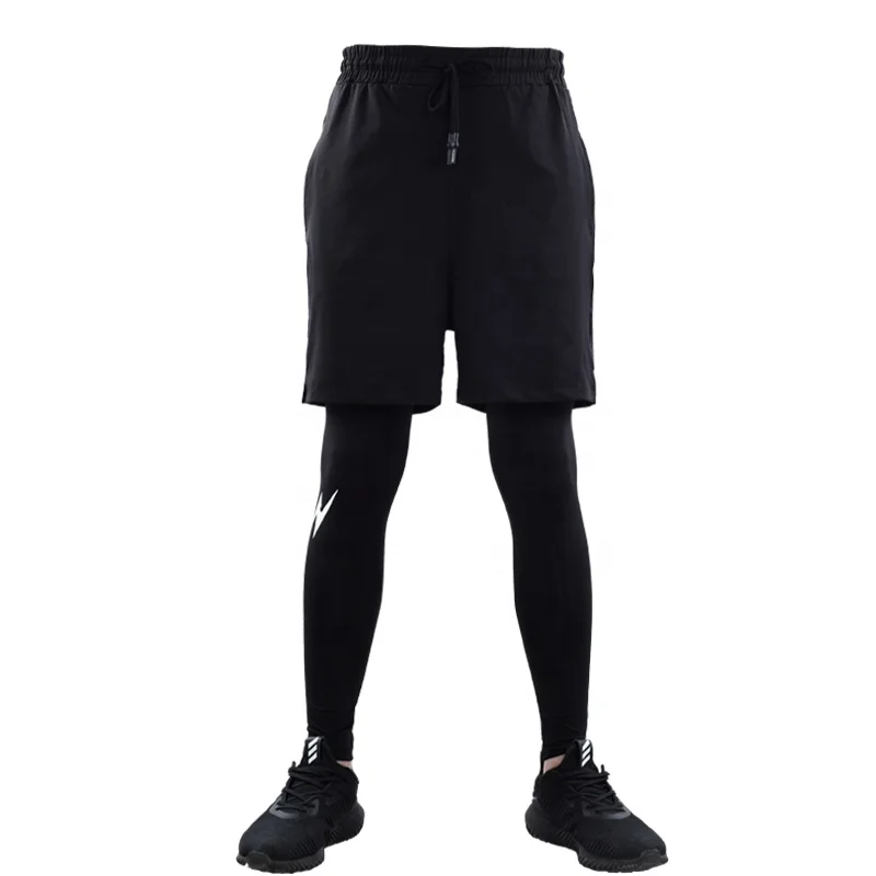 Wholesale Fake Two-piece Yoga Sports Gym Men Pants Running Tights For Men Compression Mens Fitness Leggings Running Tights