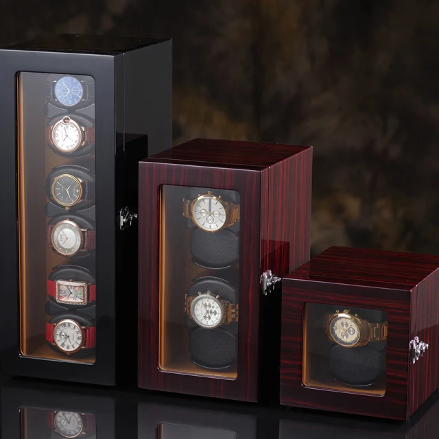 Super silent Oem logo Luxury High quality Automatic Watch winder box case safe wood leather rotations  6 slots  with OPEN-STOP