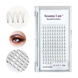 0.07 C  3Lines  Premade Volume Fans Short Stem  Available now  Fan Eyelashes Korean Black White Box Style  Package Feature Hand