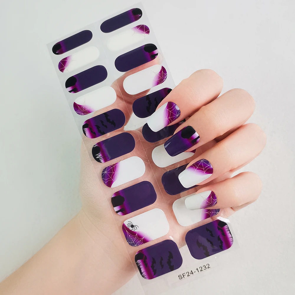 New halloween Ghost Demon pattern Semi Cured gel nail Wraps sticker Long Lasting New Arrival Styles Nail Gel Strips With Uv Lamp
