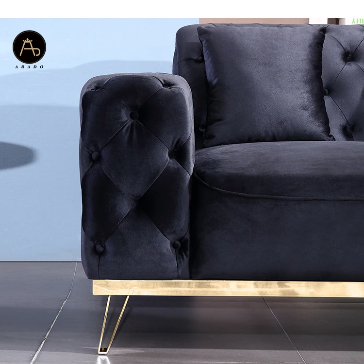 Новейший итальянский современный chesterfield 3 2 1 Роскошный дизайнерский бархатный диван из нержавеющей стали