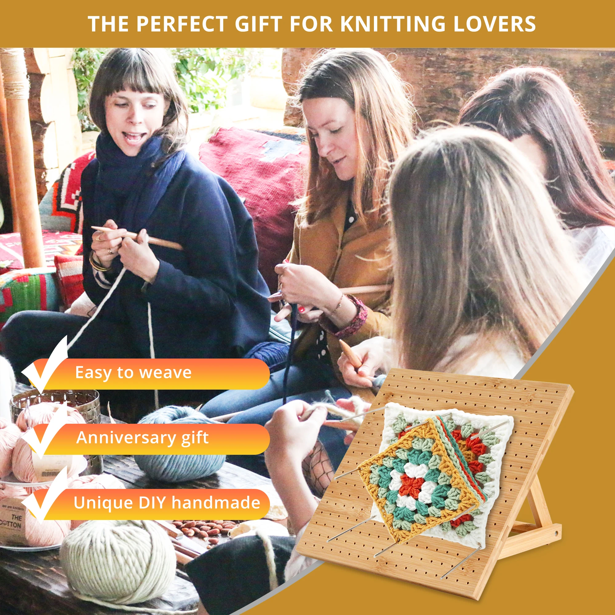 Full Kit Folding Bamboo Crochet Blocking Board for Knitting and Needlework with Stainless Steel Rod Pins