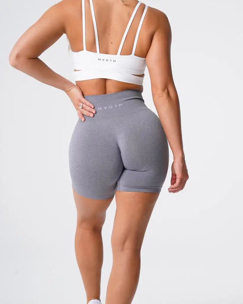 Private Label High Waist Workout Tights Women Gym Wear Sports Recycled fabric Grey Pro Shorts