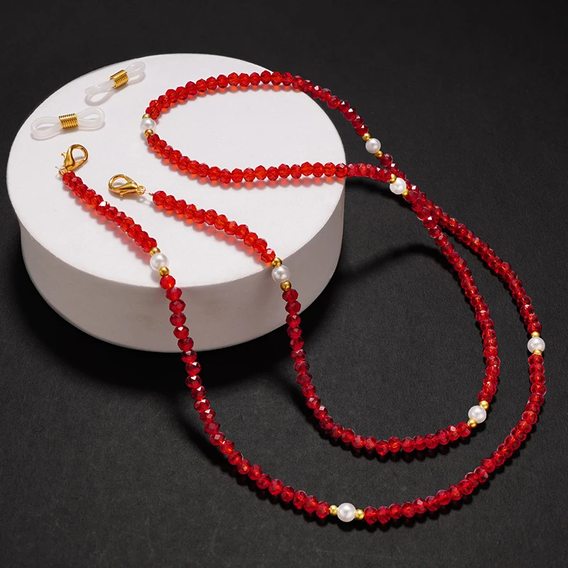 Fashion Simple Crystal Glasses Chain Mask Necklace Pearl Eyewear Accessories Wholesale 4mm Beaded Eyeglasses Strap Lanyards