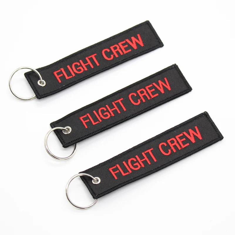 high quality crew logo red white embroidered keychain, embroidered key tag with key ring