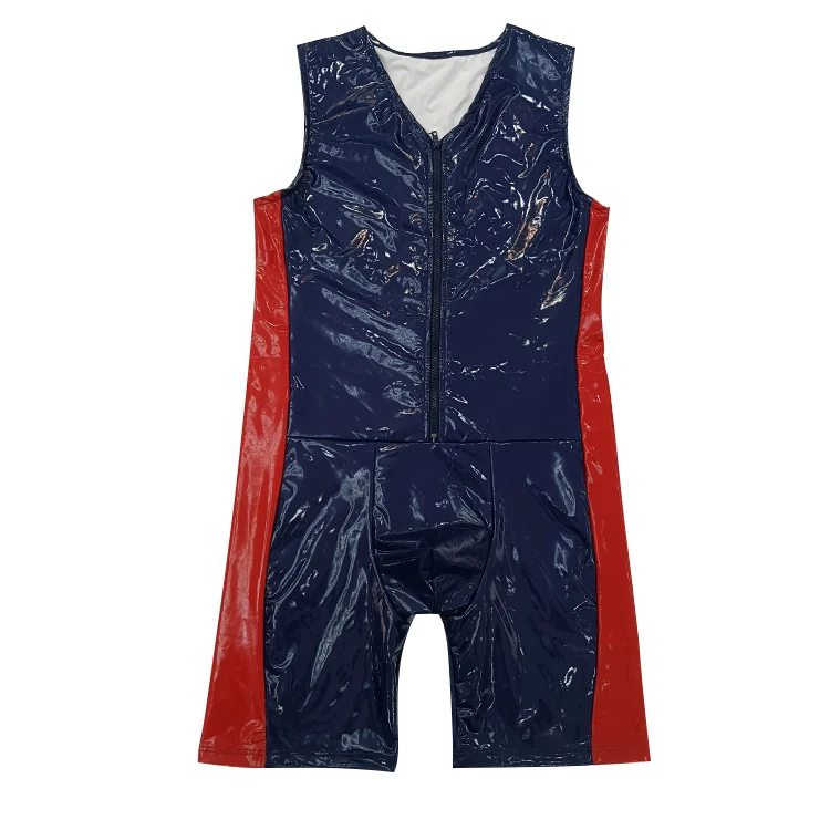 Custom Mens Sleeveless Pu Leather Jumpsuits Power Casual Bodysuit High Quality Underwear For Men Boxer Fetish Wear