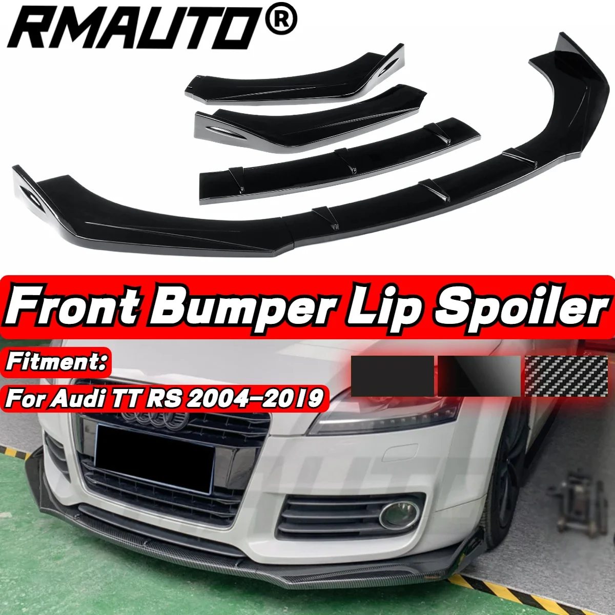 RMAUTO Carbon Fiber Car Front Bumper Splitter Lip Body Kit Spoiler Diffuser Protector Exterior Parts For Audi TT RS 2004-2019