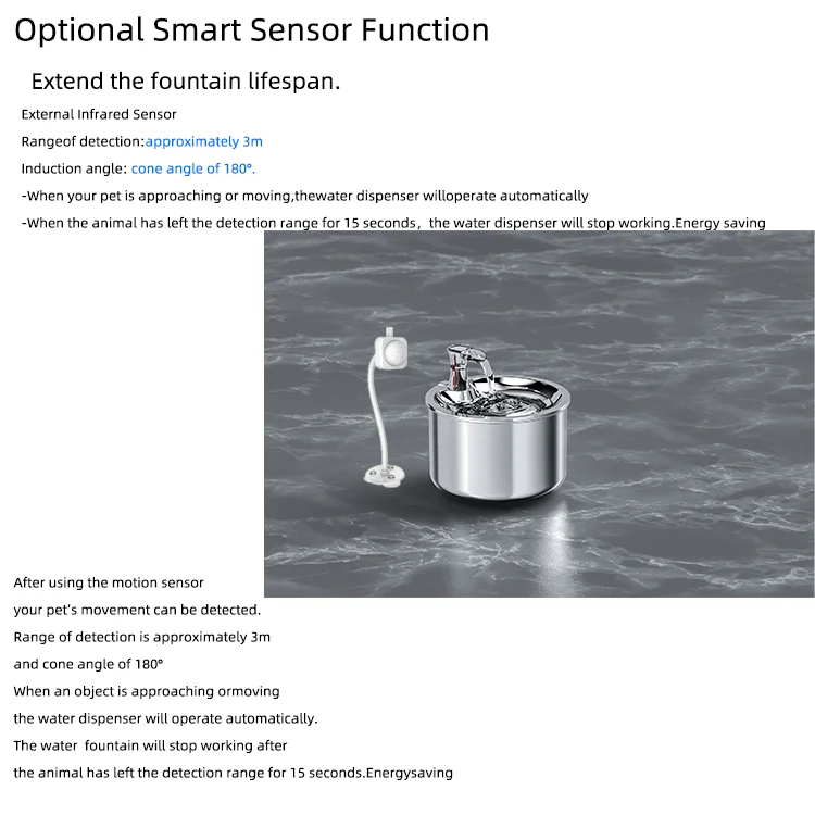 2022 Новый светодиодный водяной диспенсер для кошек 2L Smart Pet Cat фонтан из нержавеющей стали