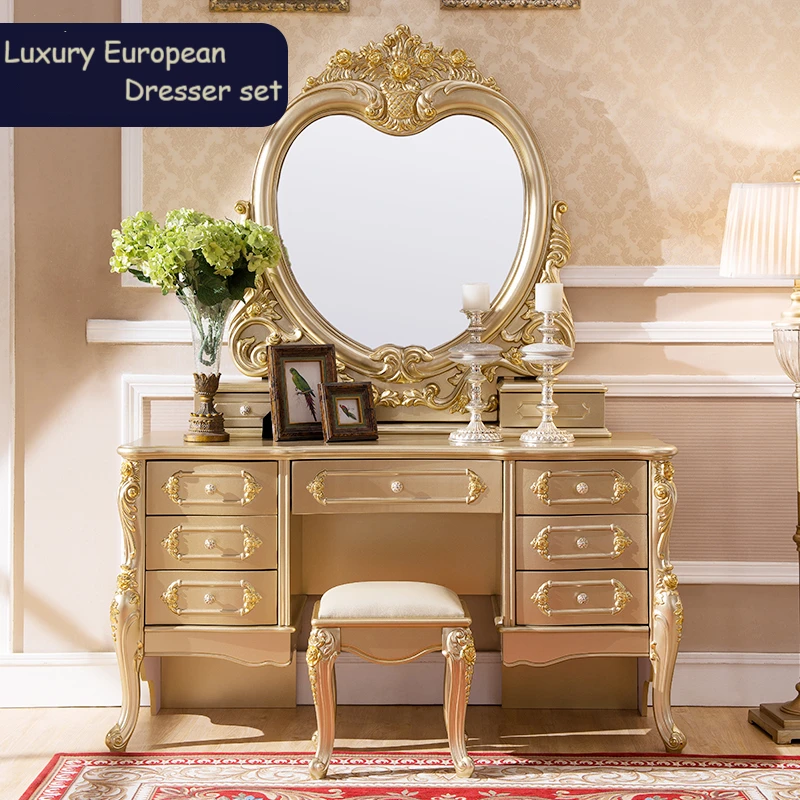 Champagne European dressing table bedroom Princess dresser table combination French luxury dressing cabinet large family