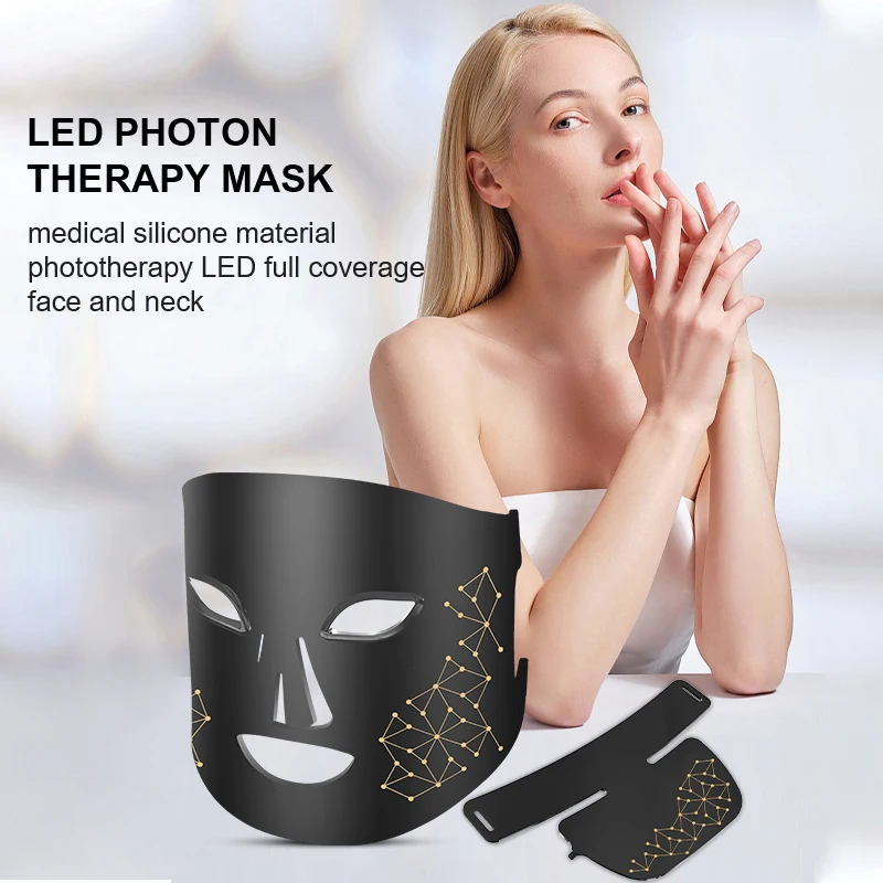 2024 New Trending Red Infrared LED Light Photon Therapy Face Mask 4 Colors Wireless Silicone LED Facial Neck Mask