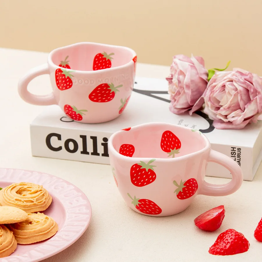 Custom 250ml/8.5oz Pink Strawberry Ceramic Coffee Cup cloud mug