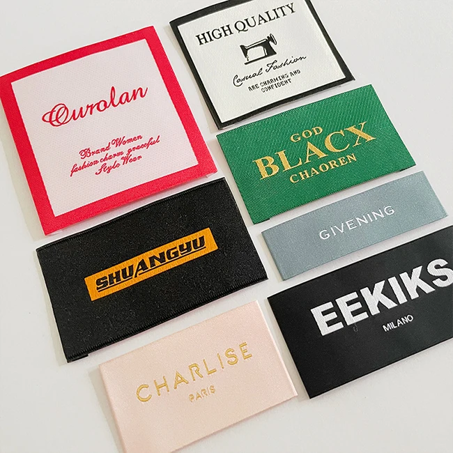 Custom Design Logo Satin/Cotton/Polyester Printed Woven Fabric Labels for Clothes/Hat/Bags/Shoes