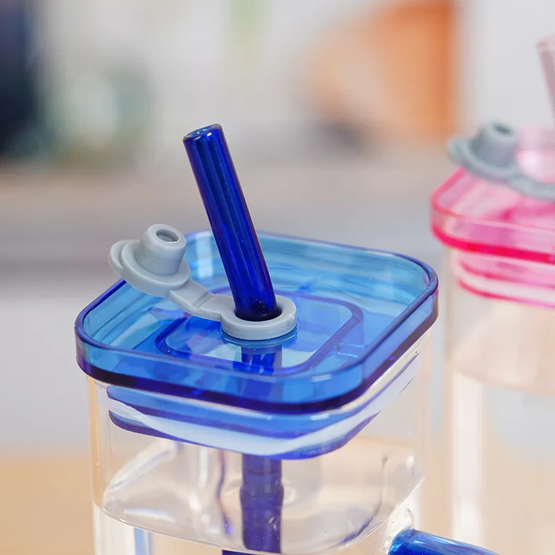 Custom Available Bamboo Lid Water Juice Clear Glass Mugs With Colored Handle