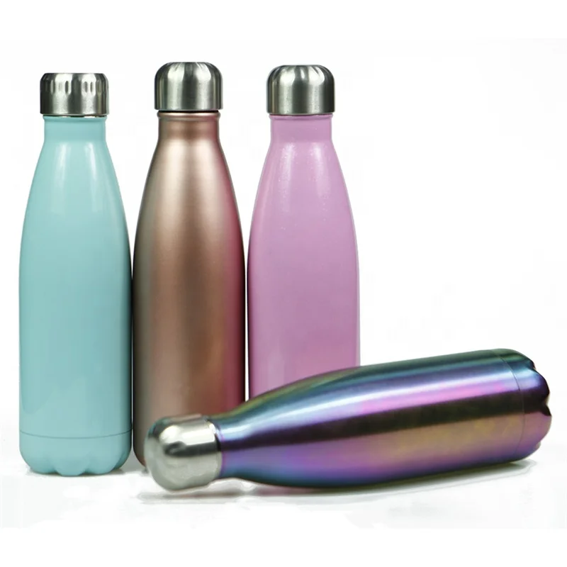 Double wall thermos custom logo outdoor sports drink coke shaped 18 / 8 stainless steel coke water bottle