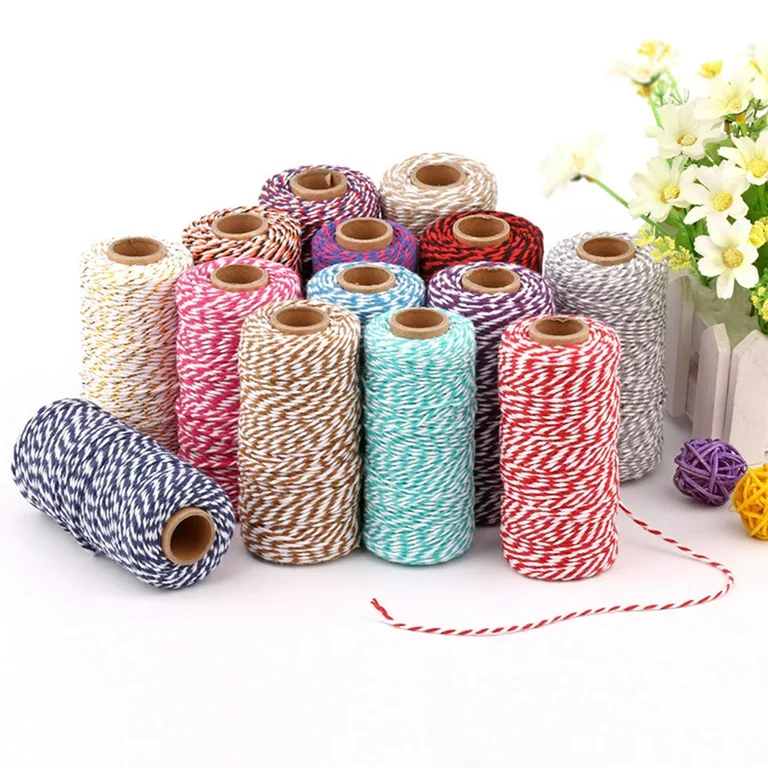 Wholesale Cheap price 3-strand twisted cotton bakers twine rope thread green and white macrame cord 2mm twisted cotton rope