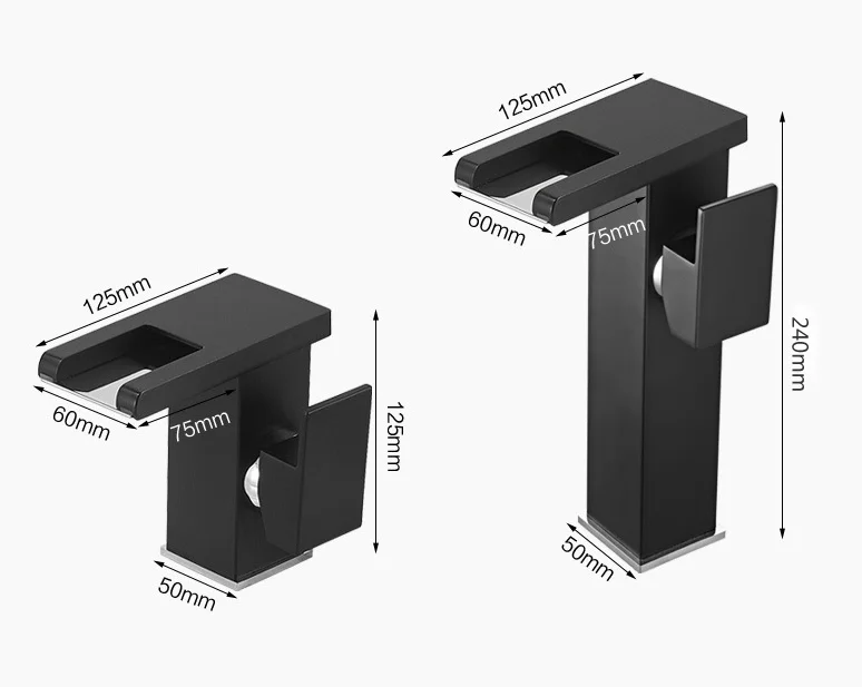 cUPC Bathroom Sink Faucets Full Copper Black Vanity Waterfall LED Light Basin Faucet Water Temperature Sensor Faucet