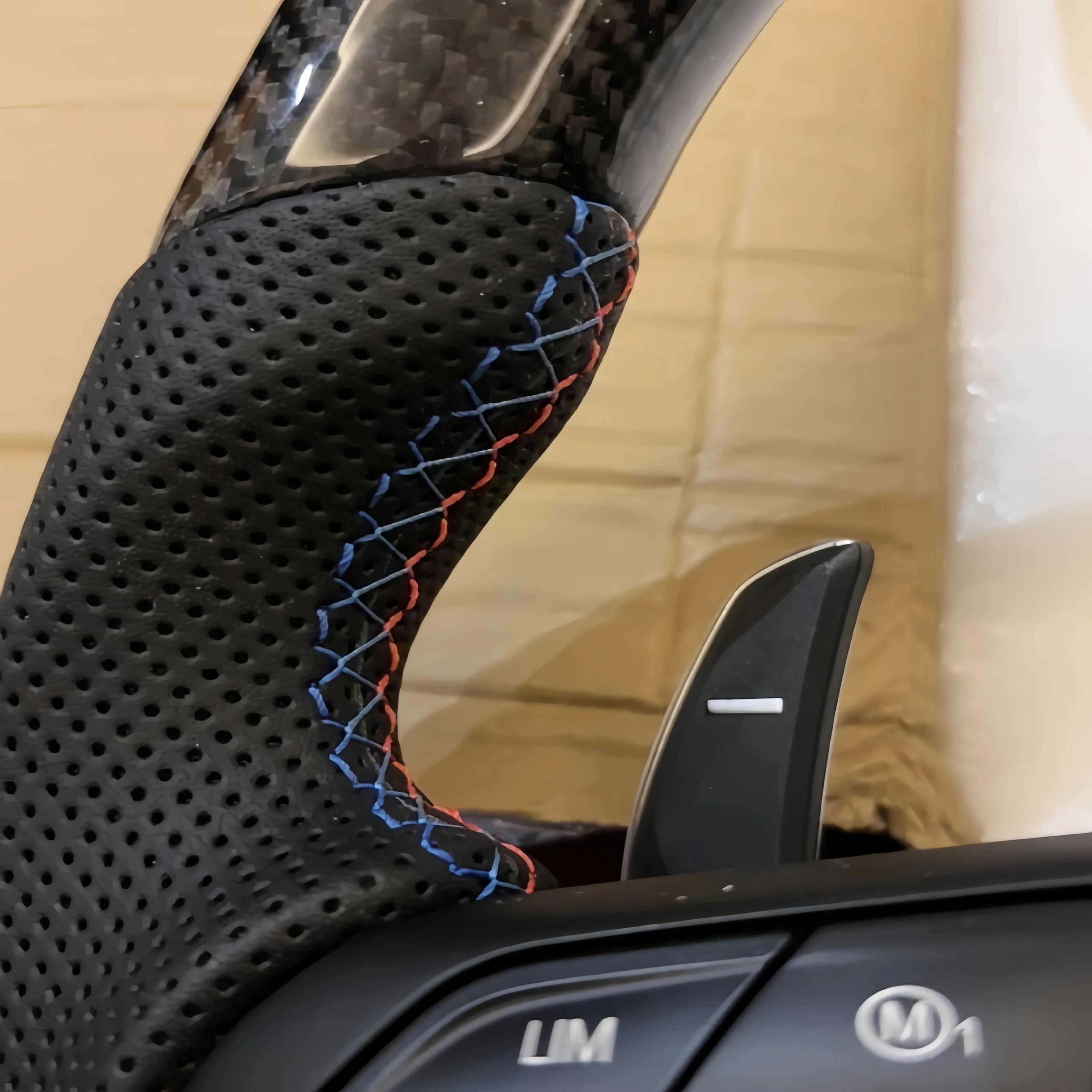 Custom Black Perforated Leather Carbon M Sport Steering Wheel For BMW F10 F30 F31 F32 F20 E92 E60 X6 E71 X5 E70 M3 M4 M5 M6