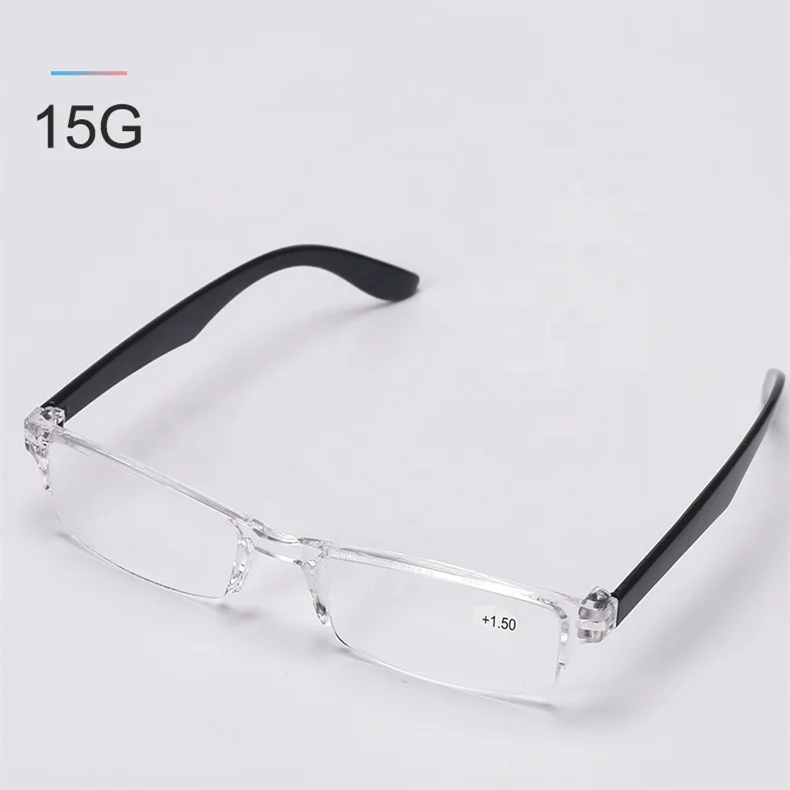 wholesale cheap clear 15g reading glasses 100-400 eyewear with case